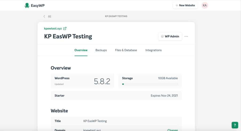 Interface utilisateur EasyWP