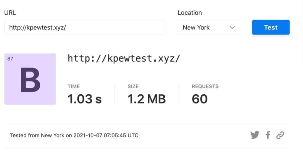 Test de vitesse EasyWP (New York)