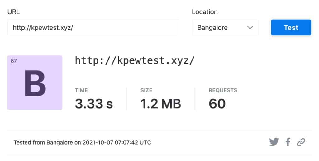 Test de vitesse EasyWP (Bangalore)