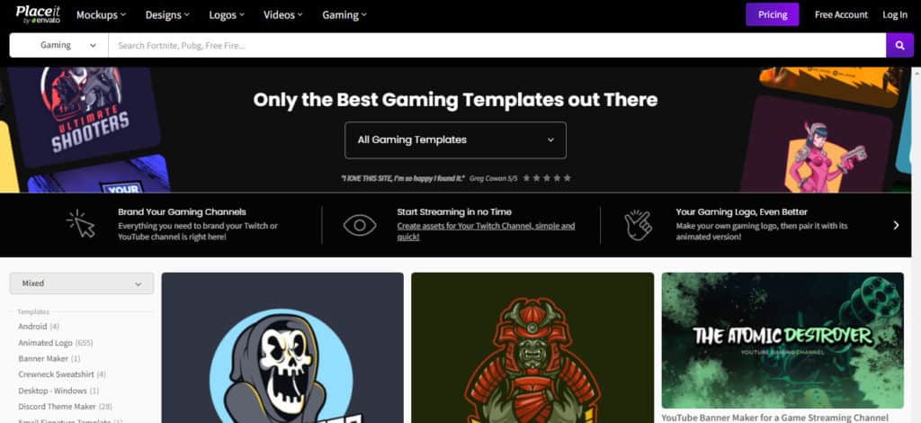 Modèles de jeu Placeit