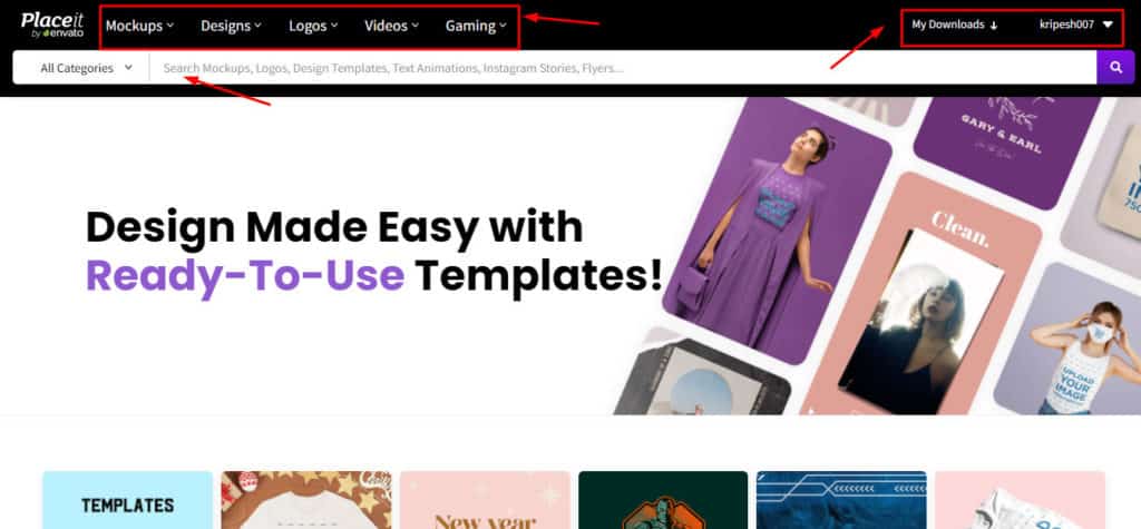 Interface utilisateur Placeit