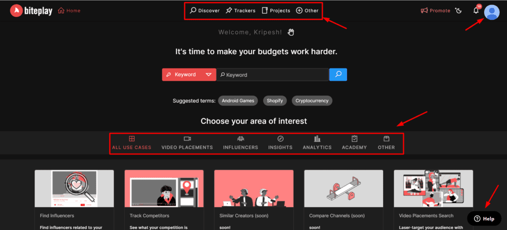 Interface utilisateur Biteplay