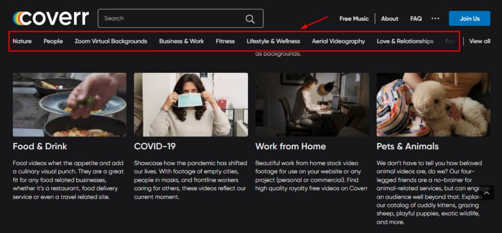 Catégories sur Coverr