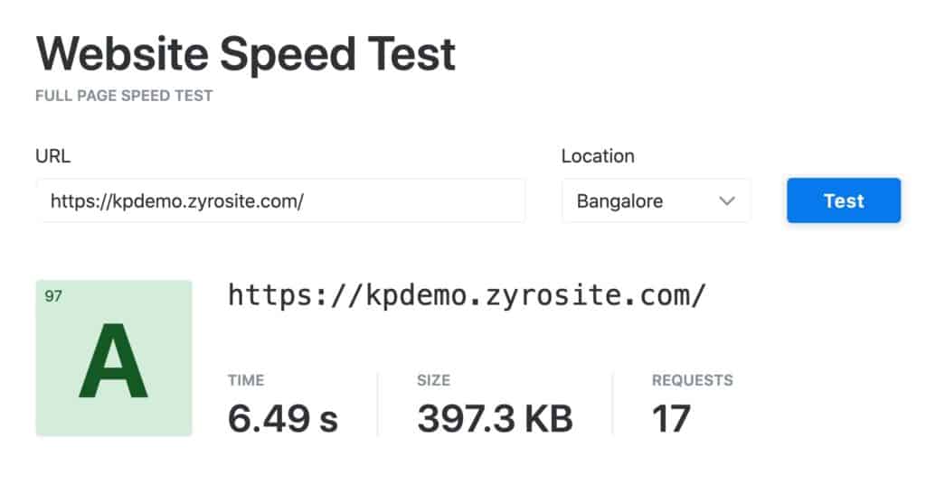 Prueba de velocidad Zyro - Bangalore