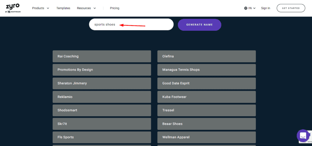 Generador de nombres comerciales Zyro AI