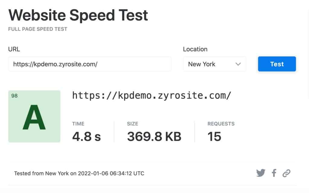 Prueba de velocidad Zyro - Nueva York