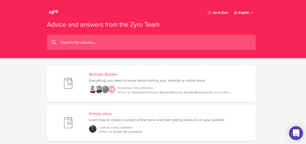 Base de conocimientos de Zyro