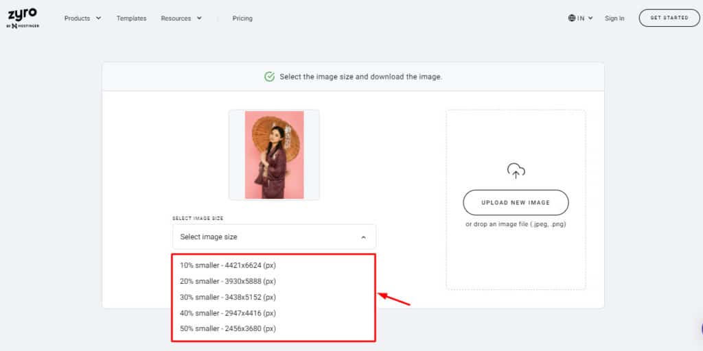 Redimensionador de imágenes Zyro AI