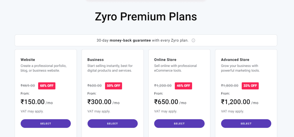 Planes de precios de Zyro