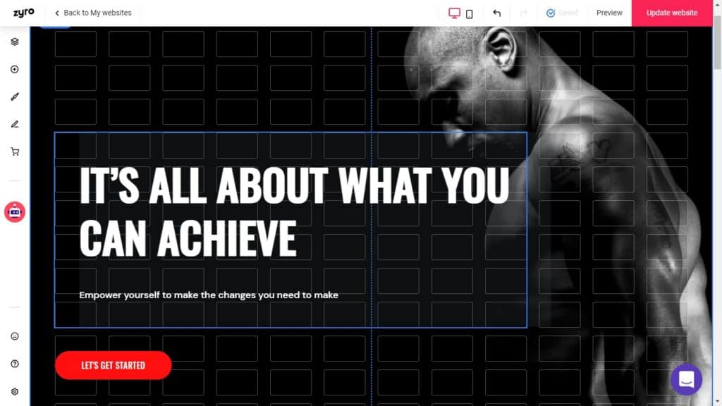 Líneas de cuadrícula en el editor Zyro