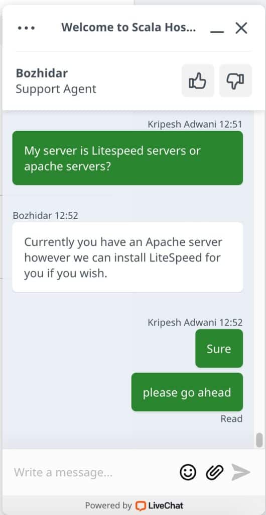 Scala 호스팅에서 Litespeed 서버 요청