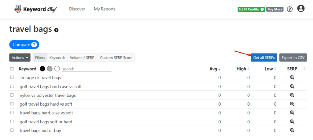 Obtenez tous les SERP dans Keyword Chef