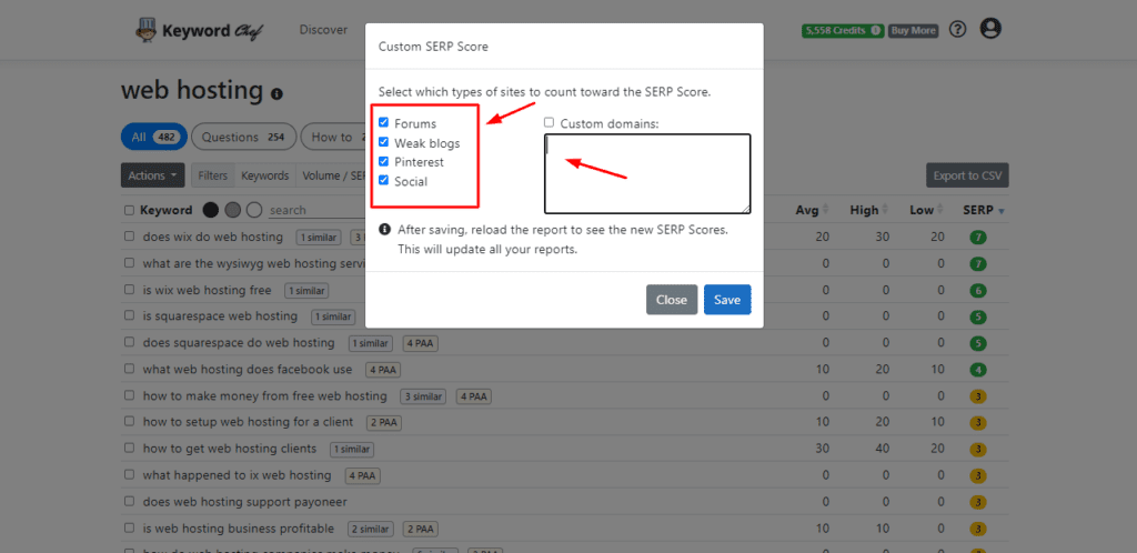 Filtrer par score SERP personnalisé