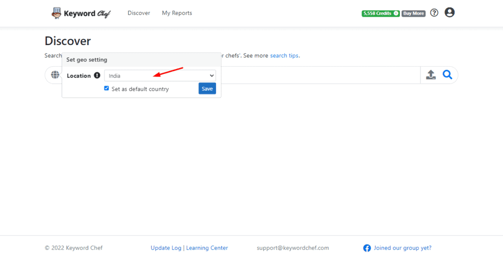 Définition de l'emplacement dans Keyword Chef