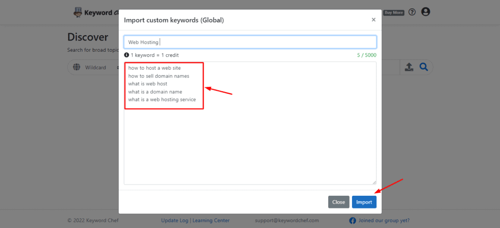 Importation de mots-clés personnalisés dans Keyword Chef