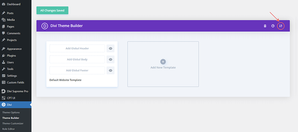 将页眉和页脚布局导入 Divi Theme Buidler