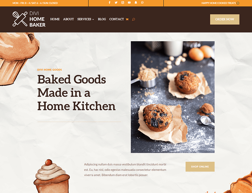 桌面版 Divi Home Baker 标头设计