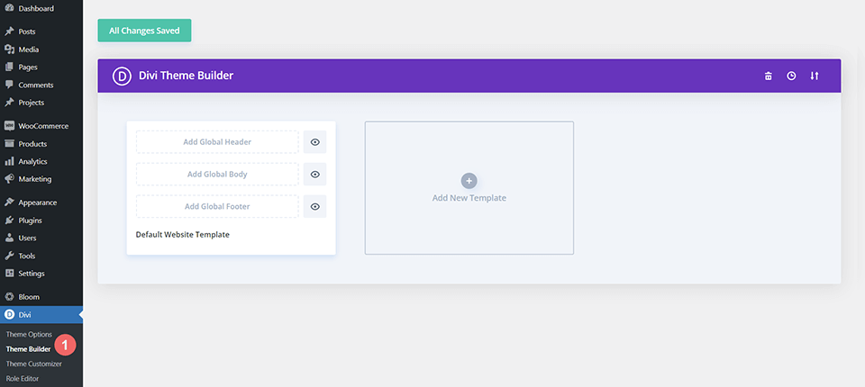 打开 Divi 主题生成器以导入 Divi 会议类别布局