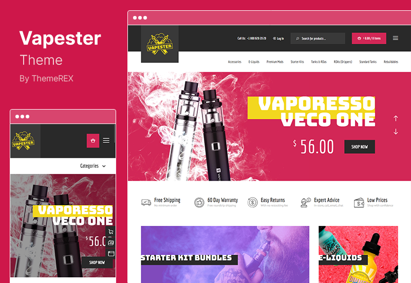 Tema Vapester - Magazin de țigări creative și Temă WooCommerce pentru magazin de vape