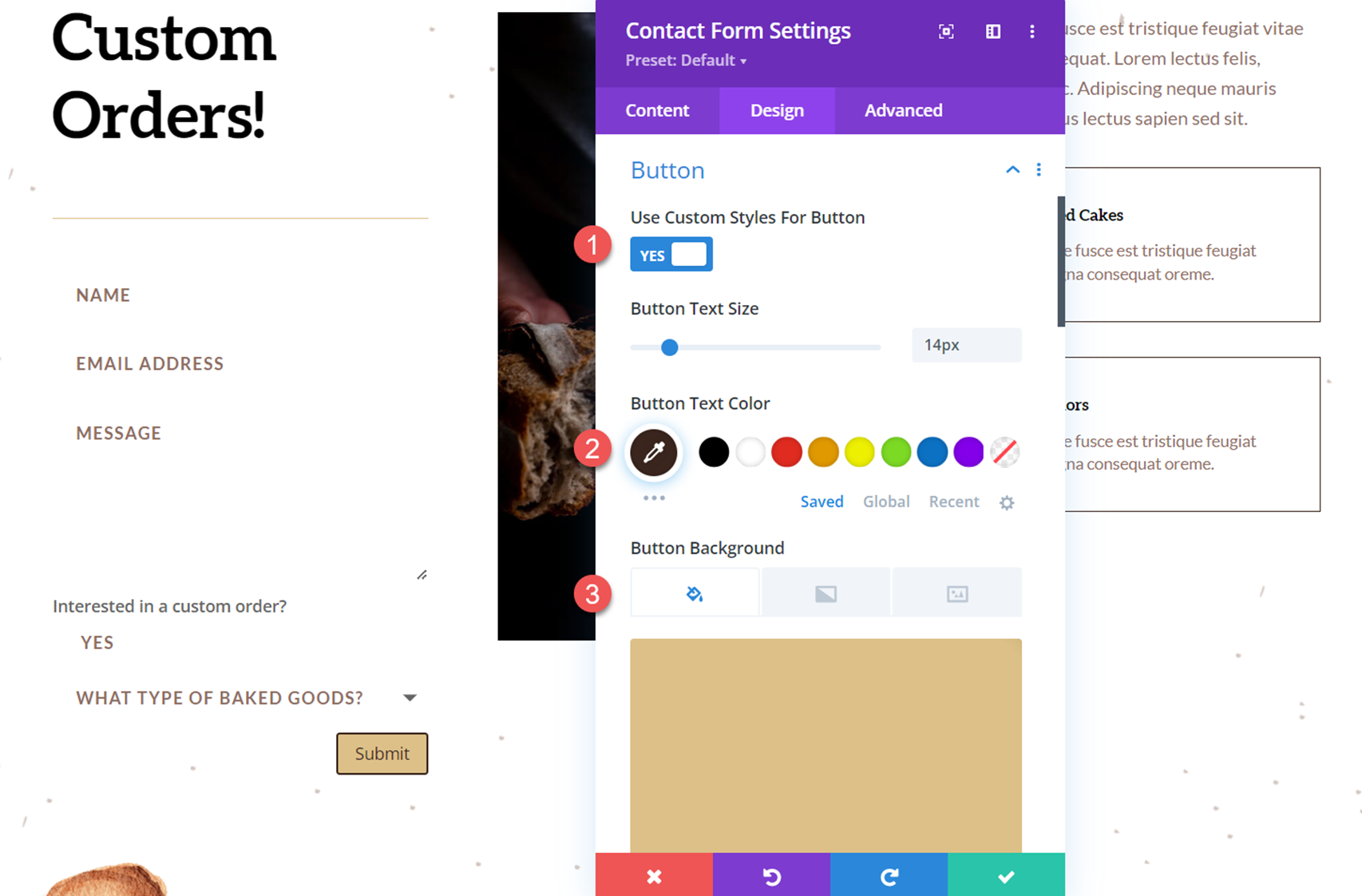 Divi 显示选项下拉联系表单按钮样式