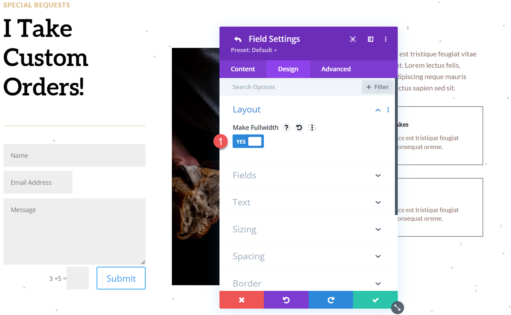 Divi 显示选项下拉联系表全角