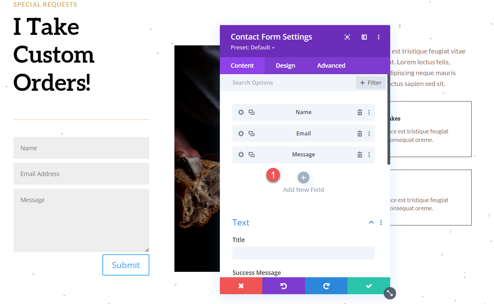 Divi 显示选项下拉联系表添加字段