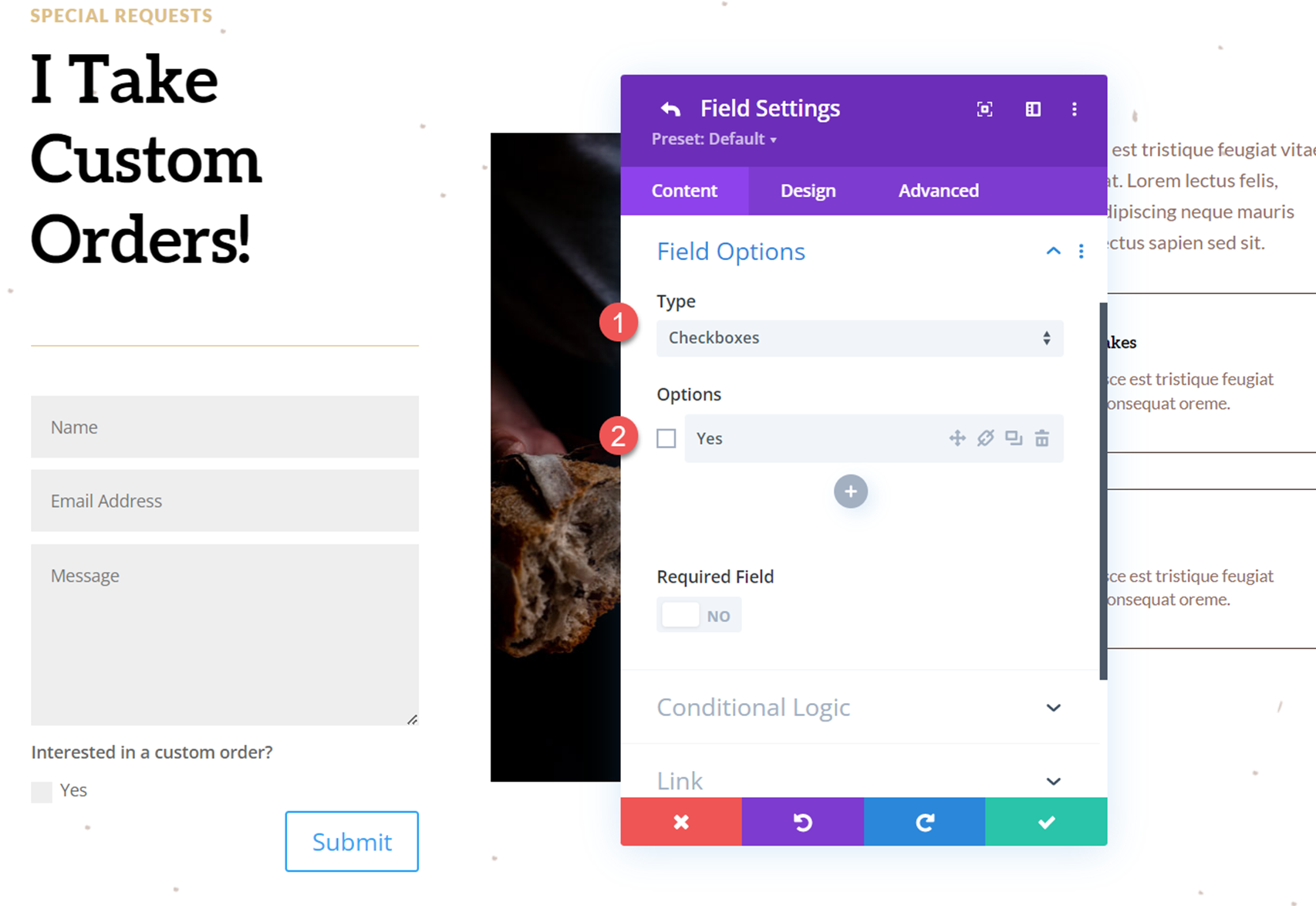 Divi 显示选项下拉联系表单字段选项