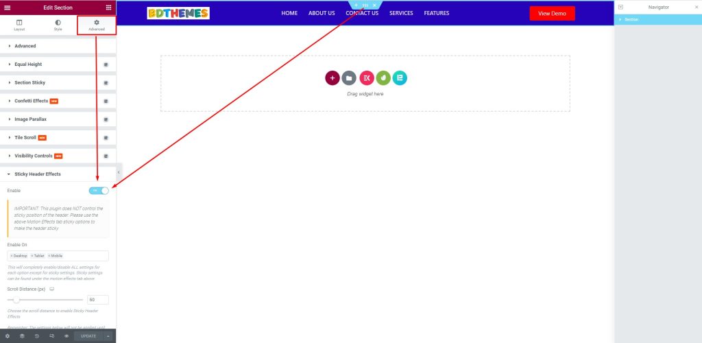 只需 5 分钟即可在 Elementor 中创建 Sticky header! 10 enable the switcher