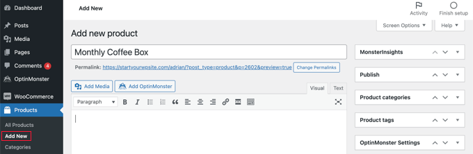 Fügen Sie ein neues WooCommerce-Produkt hinzu Add a New WooCommerce Product