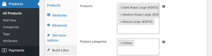Wählen Sie die Produkte oder Produktkategorien aus, die der Box hinzugefügt werden können Select the Products or Product Category That Can Be Added to the Box