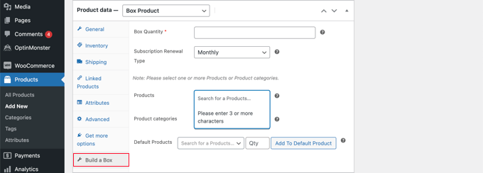 Navigieren Sie zur Registerkarte „Box erstellen“. Navigate to the 'Build a Box' Tab