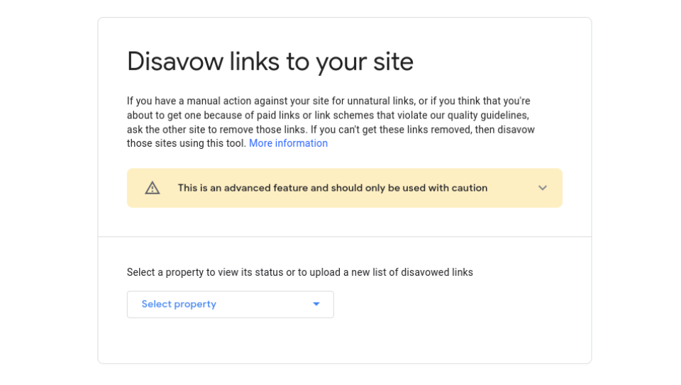 Die Disavow-Links-Seite in der Google Search Console.