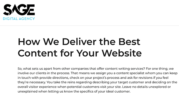 Oferte de servicii de scris Sage Agency.