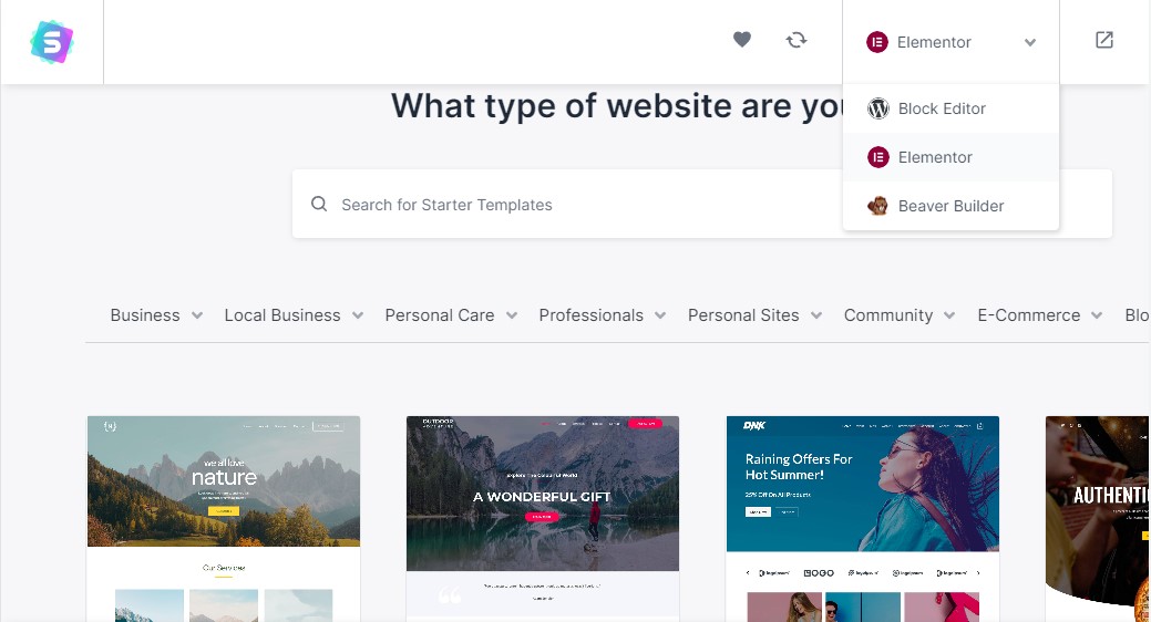 Sélectionnez Page Builder pour vos modèles
