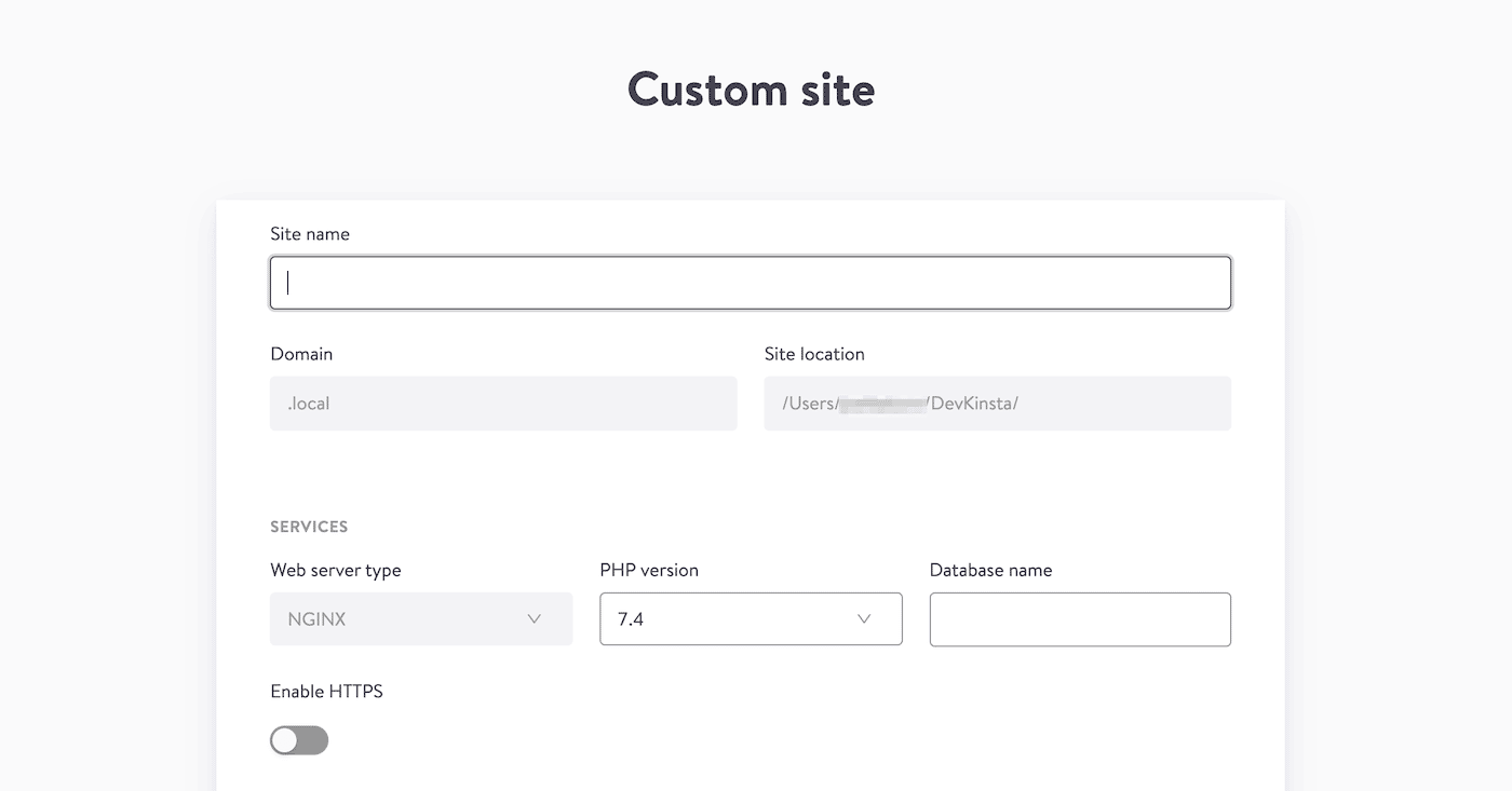 Compila i dettagli del sito personalizzato
