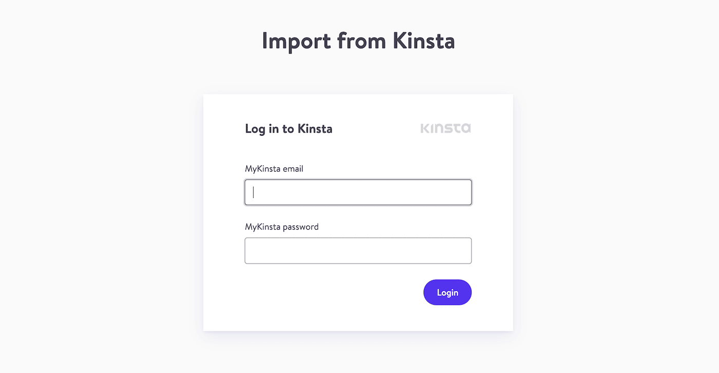Accedi con l'e-mail e la password di MyKinsta che hai a portata di mano
