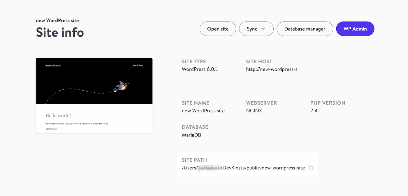 Configurazione del sito offline in DevKinsta
