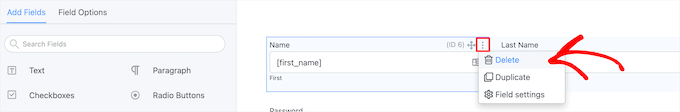 Form alanlarını sil Delete form fields