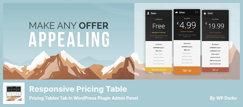 Plugin de tableau de prix réactif - Onglet Tableaux de prix dans le panneau d'administration du plugin WordPress