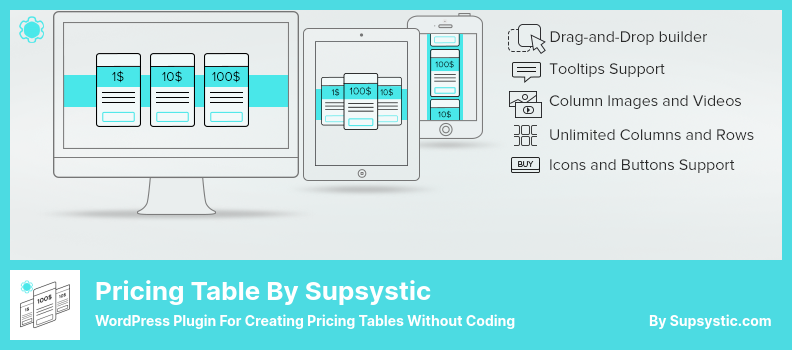 Tableau de tarification par Supsystic Plugin - Plugin WordPress pour créer des tableaux de prix sans codage