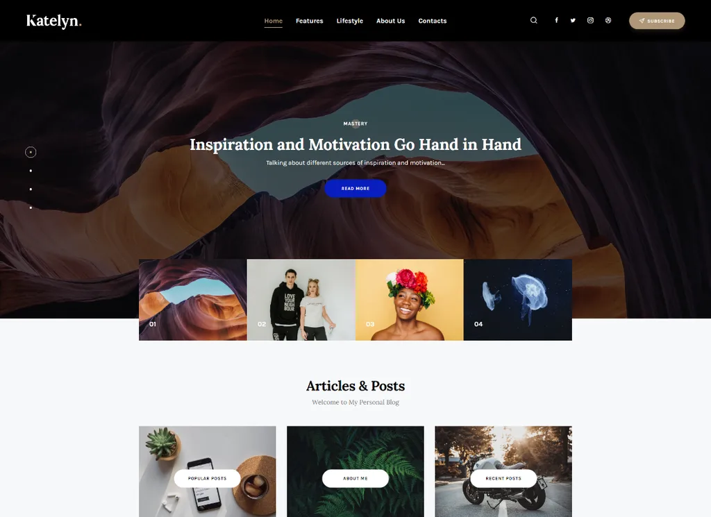 Katelyn | Tema WordPress del blog Gutenberg creativo