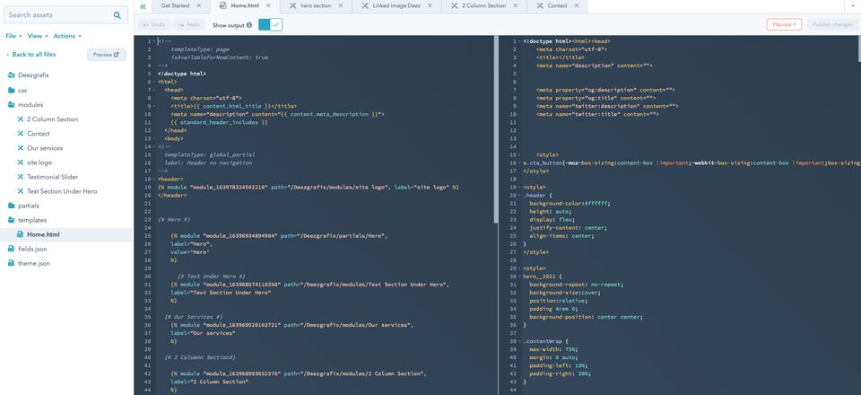 Editor di pagine CMS HubSpot