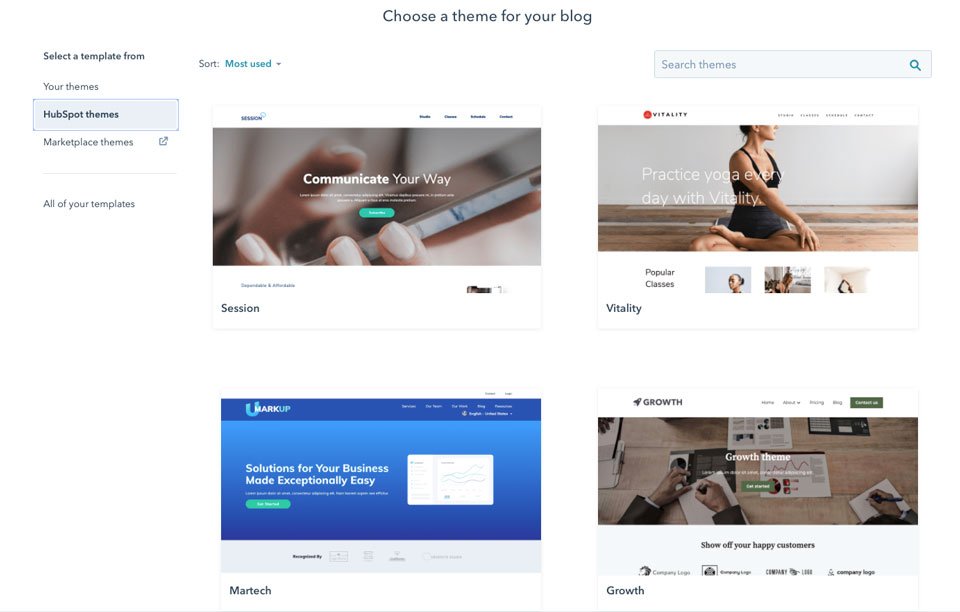 Temi predefiniti di HubSpot CMS