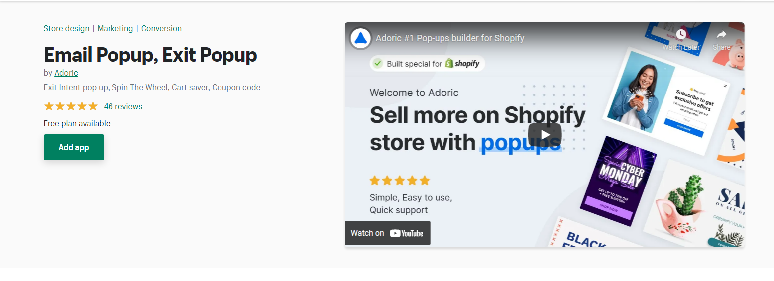 Adoric - Shopify メールポップアップ