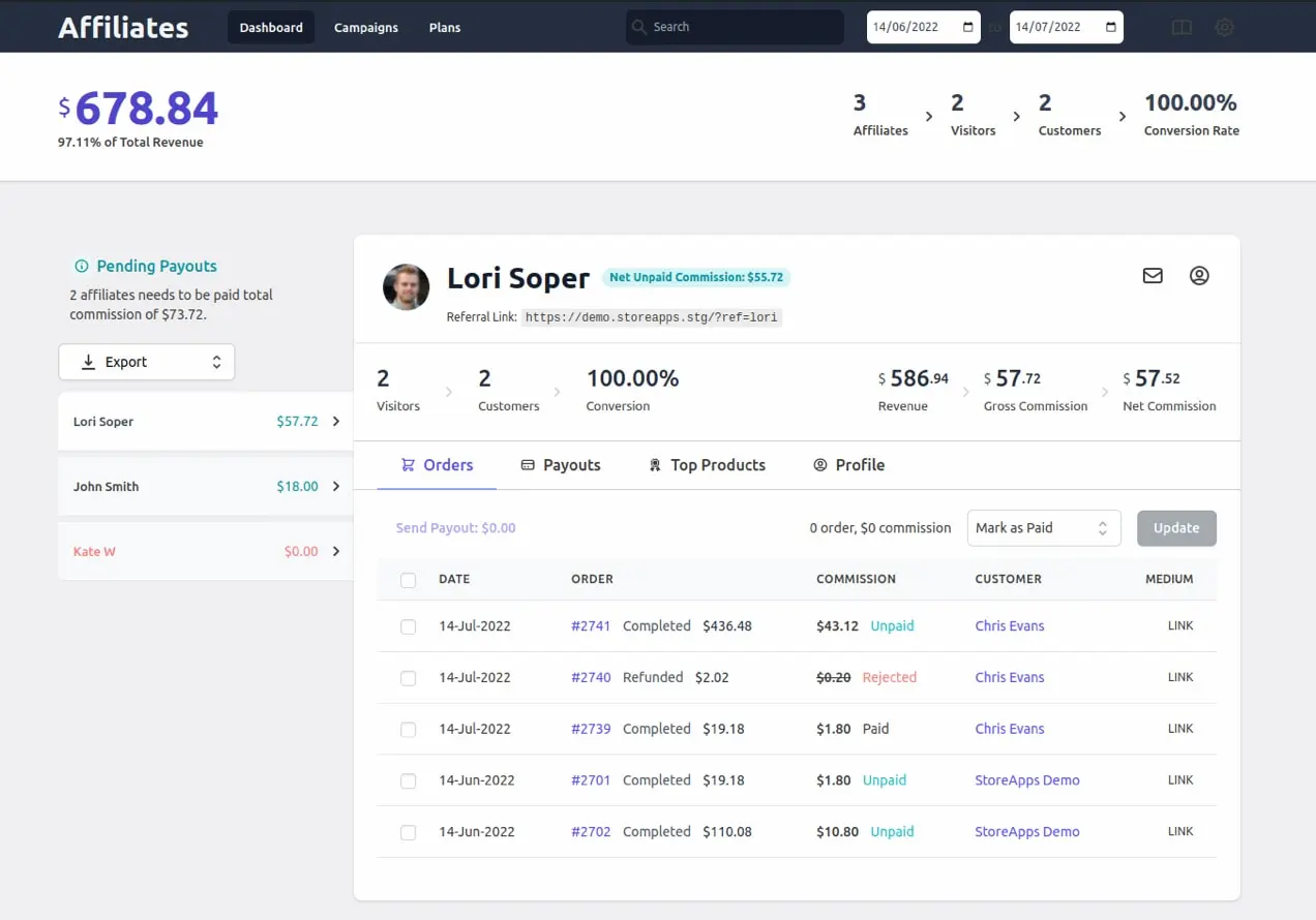 Liste der Partner mit der Erweiterung Affiliate for WooCommerce
