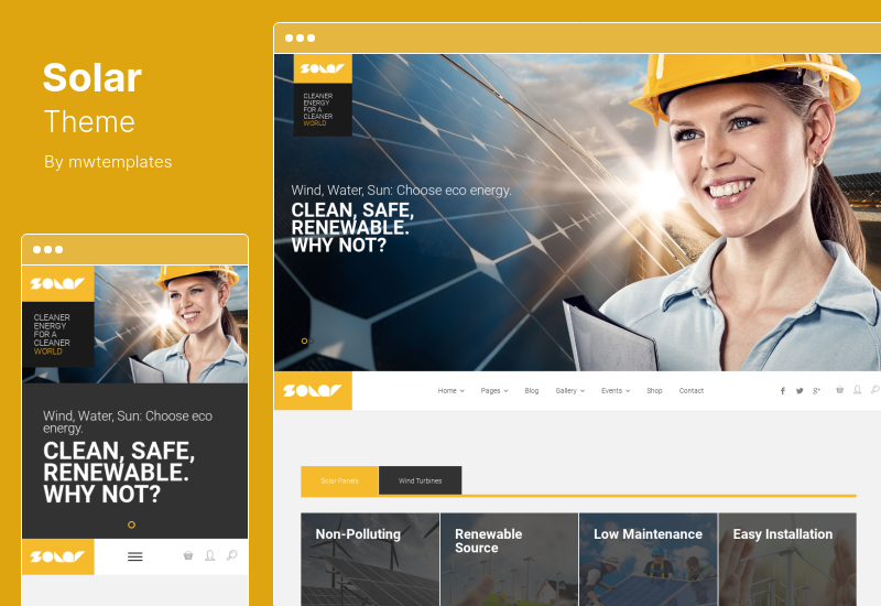 Solar Theme - Erneuerbare Energien und umweltfreundliche Technologien Ein- und mehrseitiges WordPress-Theme