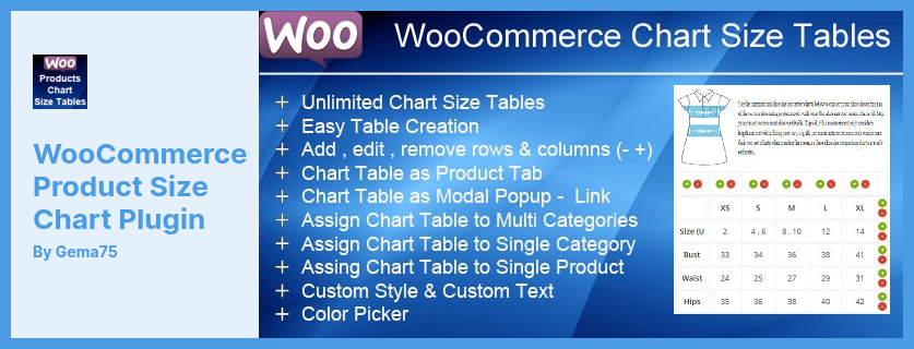 WooCommerce 产品尺寸图表插件 - 具有无限选项的 WooCommerce 表格尺寸图表
