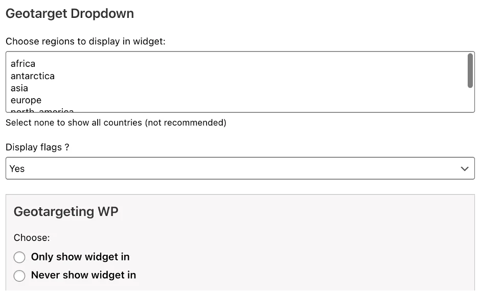 Геотаргетинг через пункты меню или виджеты с Geotargeting WP