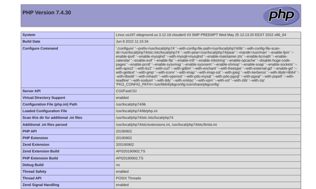 現在の PHP バージョンに関する情報