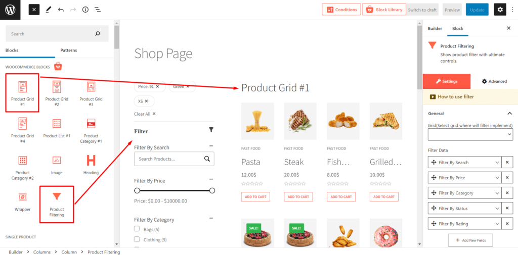 Filtra prodotto WooCommerce per attributi, categoria, prezzo e molto altro 5 Adding Product Filter and Product Grid Blocks